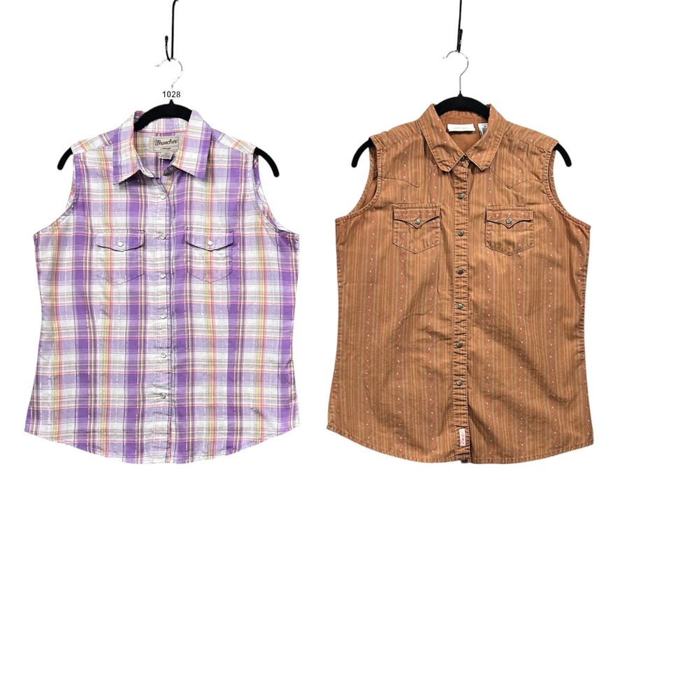 Wrangler Western Sleeveless Snap Shirt‎ Bundle Womens Medium Rodeo Cowgirl